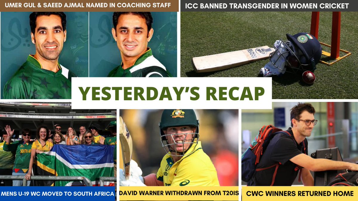 Here's ARD RECAP of major cricketing updates in past 24 hours or so🏏

#CWC23 #CWC2023 #DavidWarner #PatCummins #AUSvIND #INDvsAUS #ShreyasIyer #UmerGul #SaeedAjmal #PakistanCricketTeam #SLC #ICC #CricketTwitter ||ARD