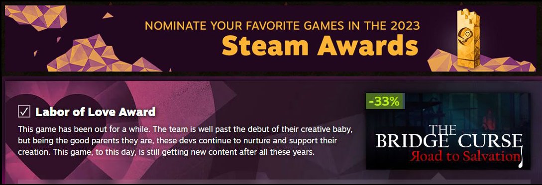 TbcRts's tweet photo. Hello players !  

@TbcRts has been launched for one year. Thanks everyone play our game !  

Consider nominating The Bridge Cruse Road to Salvation for Labor of Love Award during the #SteamAutumnSale from November 21-28

#TBC1👻https://t.co/gctoZrDS2R
#SteamAwards
#horrorgame https://t.co/7exmxkYgL6