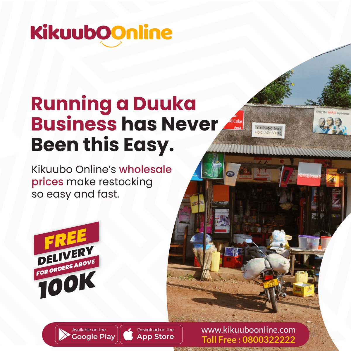 You don't have to worry about restocking your duuka anymore, Kikuubo Online has simplified it for you. All you need is to download the Kikuubo Online App on your phone and take advantage of our wholesale prices. And for orders above 100k, delivery is free. #BlackNovember…