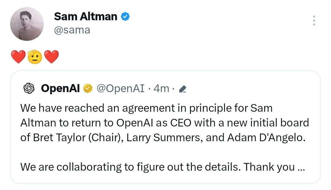 sureshstwt's tweet image. Exciting News: Sam Altman Returns to OpenAI! 🌟😀