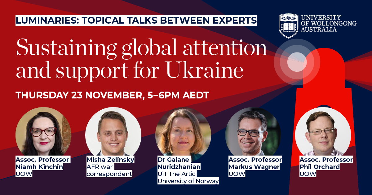 UOW Research (@uowresearch) on Twitter photo Over recent months, global interest in the war in #Ukraine has declined. Join <a href="/mishazelinsky/">misha</a> <a href="/TheLawPublic/">Niamh Kinchin</a> <a href="/MarkusAWagner/">Markus Wagner 🌐⚖️⚕️</a> <a href="/p_orchard/">Phil Orchard (philorchard.bsky.social)</a> and Gaiane Nuridzhanian tomorrow as they discuss ongoing human rights abuses and the role other countries can play👉uow.to/40CuIDk Over recent months, global interest in the war in #Ukraine has declined. Join <a href="/mishazelinsky/">misha</a> <a href="/TheLawPublic/">Niamh Kinchin</a> <a href="/MarkusAWagner/">Markus Wagner 🌐⚖️⚕️</a> <a href="/p_orchard/">Phil Orchard (philorchard.bsky.social)</a> and Gaiane Nuridzhanian tomorrow as they discuss ongoing human rights abuses and the role other countries can play👉uow.to/40CuIDk