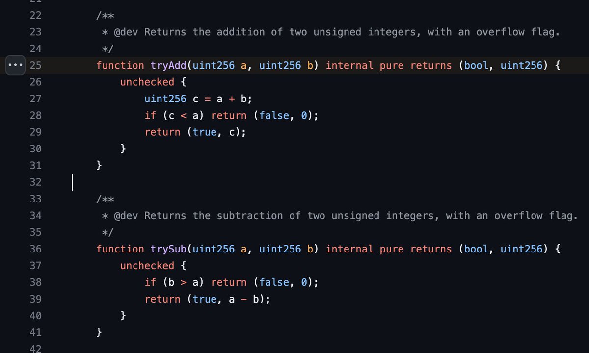 Spotted a potential inconsistency in OpenZeppelin's v5.0.0 Math library. The overflow/underflow flags in `tryAdd` and `trySub` functions might be misleading. NatSpec comments imply `true` for `overflow/underflow`, but the functions return `true` for successful operations. Needs a