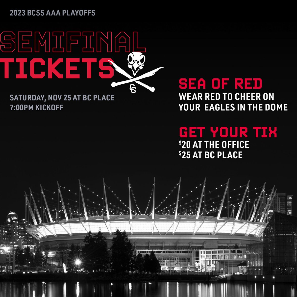 carsoneaglesfb's tweet photo. 🦅 v 🐻
Wear 🔴🔴🔴🔴
⏰ 7 PM, Saturday
📍 BC Place
#sea 🏴‍☠️ #airraid https://t.co/1Z4lG8lDBn