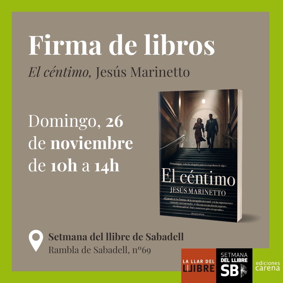 Us espero aquest diumenge a la Rambla de Sabadell per passar una bona estona i dedicar-vos un exemplar de la meva novel·la, "El céntimo", envoltats de la fira de Santa Llúcia i l'esperit nadalenc. Hi haurà la <a href="/LaLlardelLlibre/">La Llar del Llibre</a> venent exemplars. #setmanadelllibresbd Abraçada.