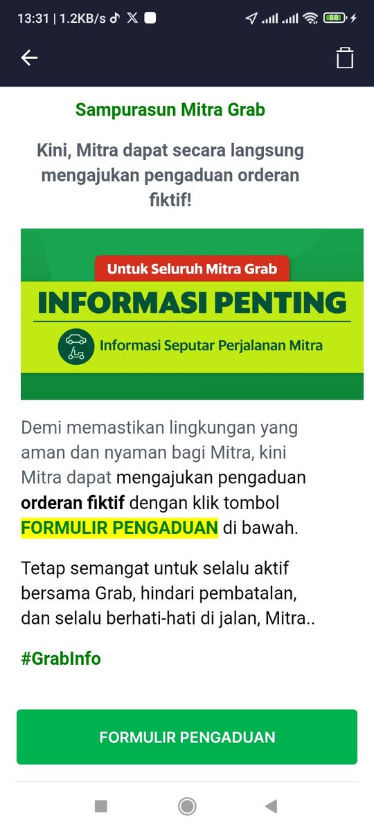 xojolx's tweet photo. Nah ini baru yg namanya MEMUDAHKAN mitra.
Laporan order fiktif Grab bisa menggunakan format pengaduan ini.
Selain lewat pusat bantuan yg lumayan lebih makan waktu.
#GrabInfo https://t.co/qTcoiKJWCy