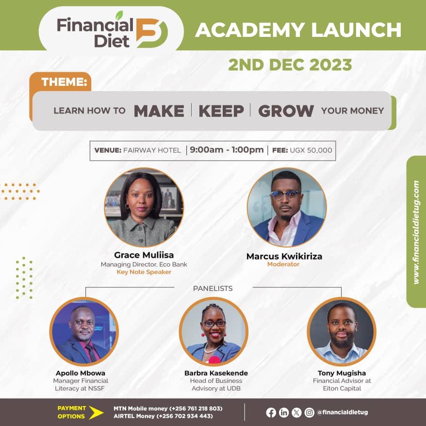 🚀 Exciting news! 🚀 On December 2nd, @financialdietug is launching 3 incredible programs under the Financial Diet Academy. 🌐 Join us at Fairway Hotel, 9am as we unveil the apex of financial empowerment – the Financial Diet Apex Program, designed for individuals aged 23-65. 💼.