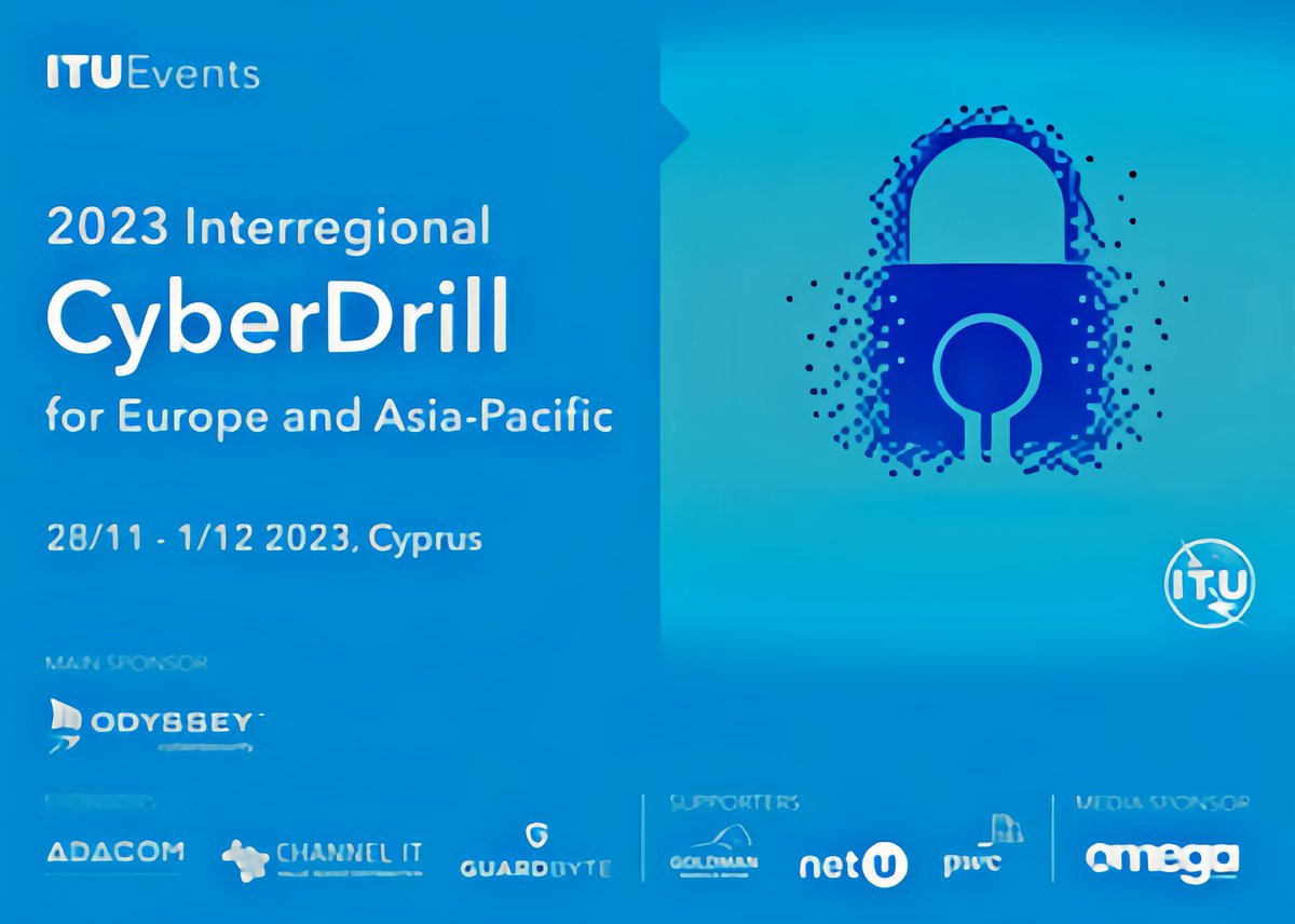 Συνέδριο ITU Europe & Asia-Pacific Interregional CyberDrill 2023 🌐
 
Αποτελεί μεγάλη τιμή για την Αρχή Ψηφιακής Ασφάλειας και ευρύτερα για την Κυβερνοασφάλεια της Κυπριακής Δημοκρατίας, η διοργάνωση της εκδήλωσης ITU Europe & Asia-Pacific Interregional CyberDrill, η οποία θα
