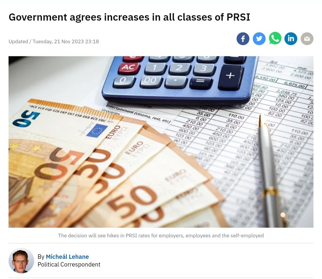 caulmick's tweet image. The Government has signed off on a plan to increase PRSI over five years to replenish the Social Insurance Fund.

Under the plan there will be incremental increases in all classes of PRSI.

This decision will see hikes in #PRSI rates for employers, employees and the