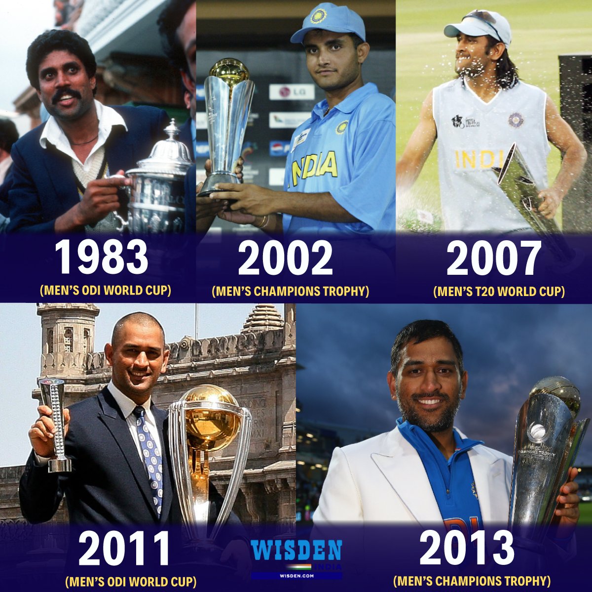 1983 ODI World Cup ✅
2002 Champions Trophy ✅
2007 T20 World Cup✅
2011 ODI World Cup ✅
2013 Champions Trophy ✅

India have won 5 ICC trophies, three of which were under MS Dhoni's captaincy.

#MSDhoni #India #INDvsAUS #WTCFinal #RohitSharma #KapilDev #SouravGanguly #Cricket