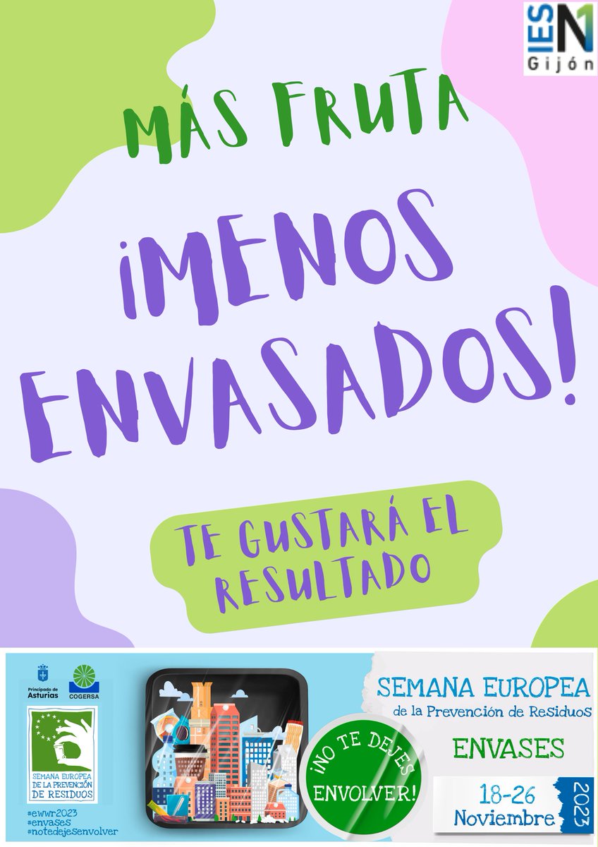 🛑Menos envasados
Participando en la #ewwr23 promovemos la reducción de envasados al recreo. Intercambiamos 🍏fruta por plástico promoviendo recreos más saludables y con menos residuos.
El alumnado responsable os explicará el impacto del resultado. 
Más fruta menos envasados