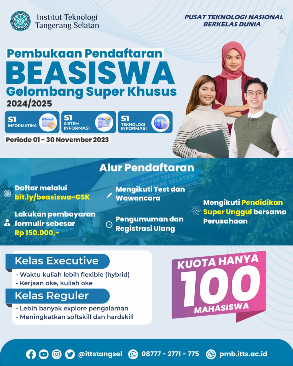 Beasiswa Gelombang Super Khusus ITTS sudah dibuka hingga 30 November. Yuk langsung daftar biar ketemu langsung dengan Bapak Internet Indonesia nih <a href="/onnowpurbo/">Onno W. Purbo</a> ..mantap