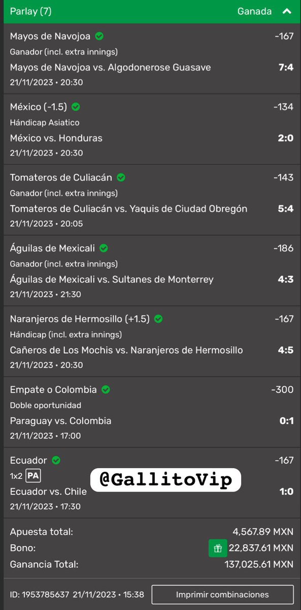 GallitoVip's tweet photo. SOY EL REY DE LOS PARLEYS 👑 💣

Ustedes son testigos de los resultados🤑

828,500 pesos ganados con 4 apuestas

2 Champions League 🚀
1 Super Bowl 🏈

Juntos de la mano viviendo esta aventura, gracias a todos ustedes😭❤️

Grupo GRATIS de picks👇🏻

https://t.co/19VWApDq8u https://t.co/Fbaeg5fKdo