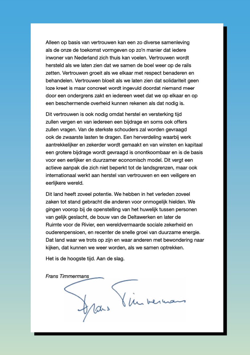 Beste kiezer, ga vandaag stemmen. En kies voor een hoopvolle toekomst voor iedereen. 

Samen kan het.