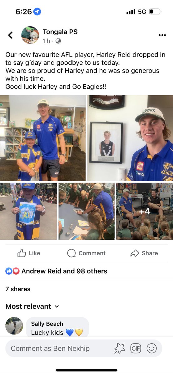 Harley Reid dropping into his former primary school meeting kids and getting photos the day after being drafted tells you everything you need to know about this kid.