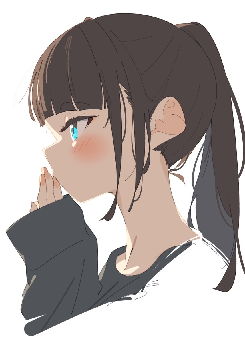 1girl solo white background ponytail simple background blue eyes blush  illustration images