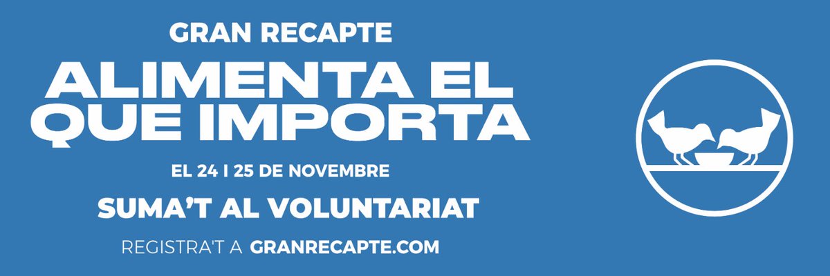 Participa com a #voluntari o #voluntària al <a href="/GranRecapte/">Gran Recapte</a> informant i recollint aliments en els més de 2.000 punts de recollida que hi ha divendres i dissabte a tot el país. 

Aquest cap de setmana, #alimentaelqueimporta.

Encara pots apuntar-t’hi aquí: granrecapte.com/ca/voluntariat/