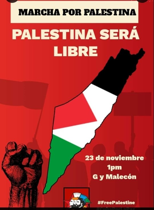 Desde la #IslaDeLaJuventud apoyamos la marcha de la juventud cubana por Palestina #FreePalestine en contra del genocidio israelí, mientras que en Europa se niegan a un sese al fuego. #IzquierdaPinera