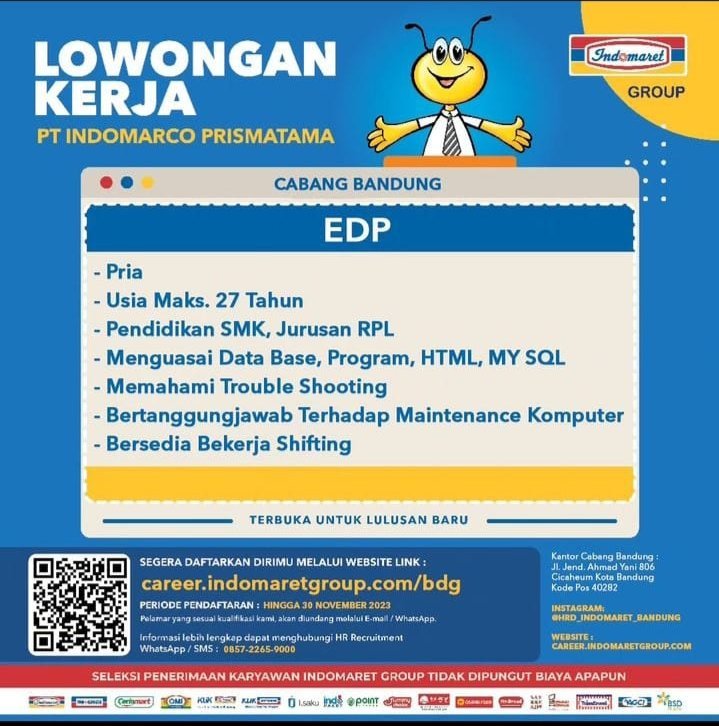 Loker EDP di Indomaret Bandung.

#loker #lowongan #kerja #lowonganbandung #lokerbandung
