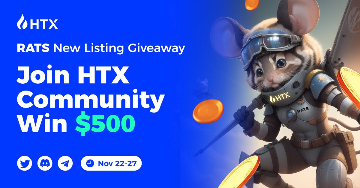 #HTX x $RATS🐭
New Listing #Giveaway 

✅ Follow <a href="/HTXCommunity/">HTX Community</a> <a href="/HTX_Global/">HTX</a> 
🔁 RT+tag 2
💬 Join Telegram: t.me/htxglobaloffic…
🎮 Join Discord: discord.gg/htx-global

Enter here: gleam.io/3bPz2/htx-x-ra…

#BRC20 #ratsArmy #RATS