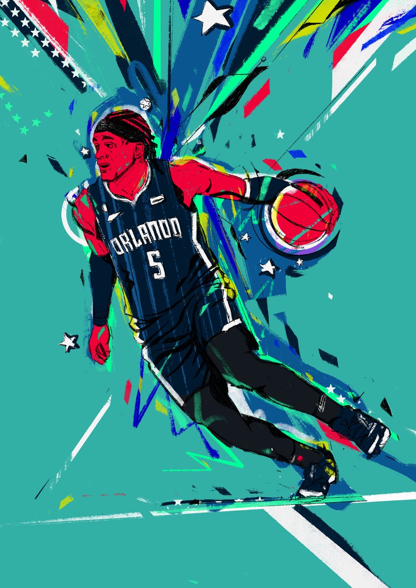 Yellowcardas's tweet photo. ๐ Illustration alert! Paolo Banchero turned the court into a magic show with his unstoppable momentum and deadly shots. ๐๐ #XPlatformMagic #BancheroIllustration #BasketballMomentum #GameOnPaolo #IllustrationMagic #NBA #basketball #orlandomagic https://t.co/kzOkD2HoyW