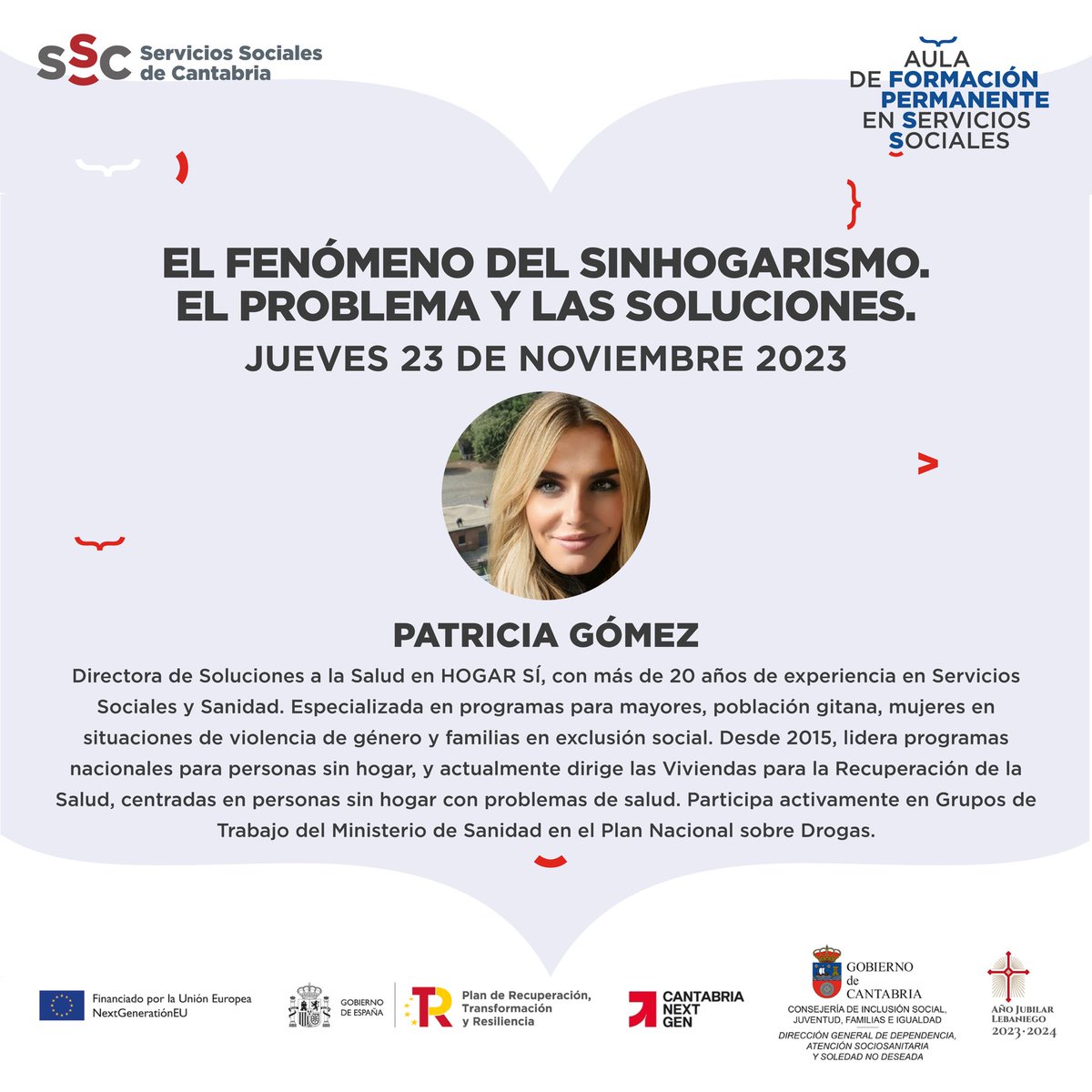 Buenos días. Este jueves arranca el <a href="/AulaServicios/">Aula de Formación Permanente Servicios Sociales</a> junto a Patricia Gómez, con una sesión sobre el fenómeno del sinhogarismo: el problema y las soluciones

#ServiciosSociales #Cantabria