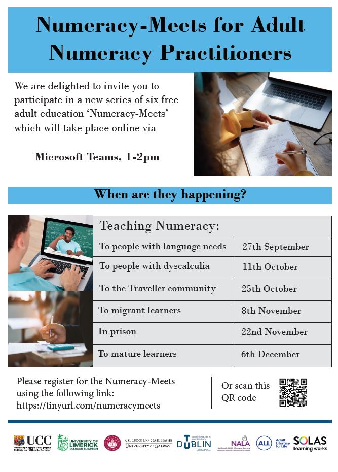 Looking forward to today's #Numeracy_Meet focusing on 'Teaching Numeracy in Prison'

📢 Organised for Adult Numeracy Practitioners

📍Online Via MS Teams 
⏰1-2pm

Still time to register at: tinyurl.com/numeracymeets 

#AdultLiteracyForLife