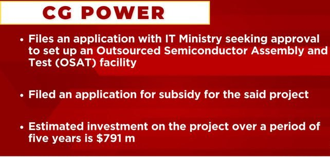 deepika63379858's tweet image. CG Power files an application with IT Ministry seeking approval to set up an Outsourced Semiconductor Assembly and Test (#OSAT) facility