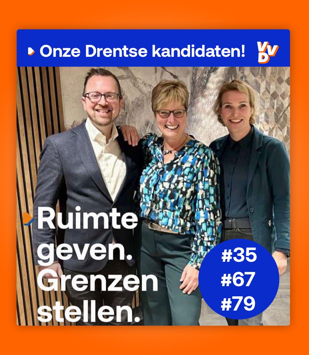 Stem Drenthe naar de Tweede Kamer! 
Kies vandaag voor onze Drentse kandidaten. Als VVD Aa en Hunze zijn we trots op de inzet en betrokkenheid van onze lokale vertegenwoordigers. Uw stem op een Drentse kandidaat draagt bij aan een krachtige stem voor de regio! 
 #vvd  #stemVVD