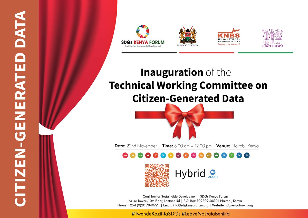 Open_Institute's tweet photo. We are excited to have partnered partnered with the @KNBStats on yet another big milestone. Join us as we celebrate the inauguration of the Technical Working Committee on #CitizenGeneratedData.
#TwendeKaziNaSDGs #LeaveNoDataBehind https://t.co/3pLffGOK25