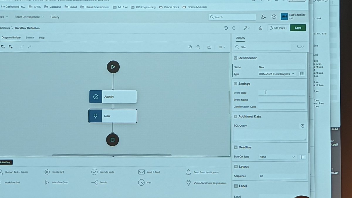 OliverLemm's tweet photo. Working with Workflows in APEX ist intuitiv like working with the Page Designer
Creating Workflow steps, you can easily create a process Plugin and activate it for the Workflow engine.
by @ralf_mueller
#doag2023 #orclapex #apex232 https://t.co/UDzw7YxSvx