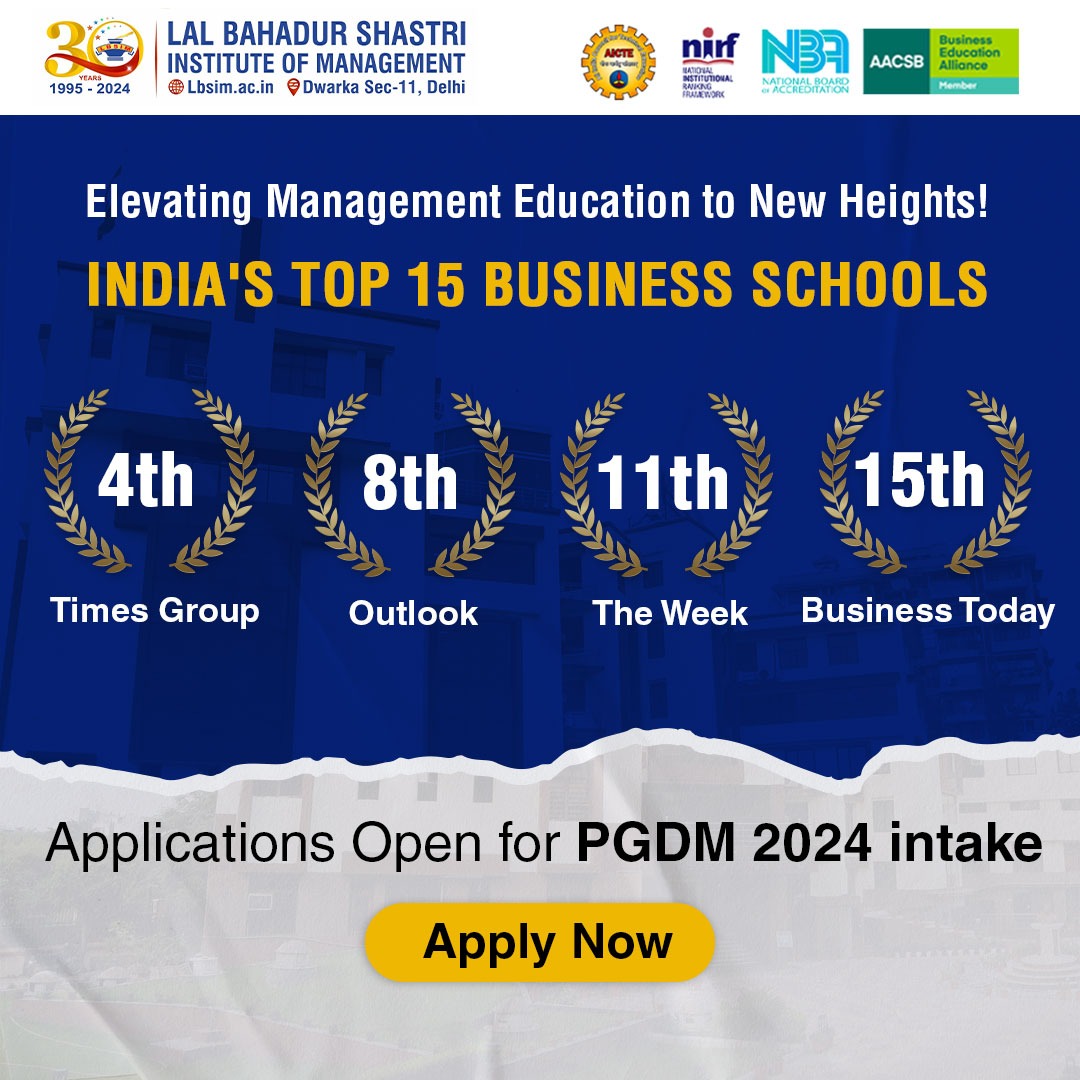 Applications for LBSIM's 5PGDM Programmes are now Open!

To Learn more, visit-bit.ly/lbsimpgdm

 #pgdminstitute #bschoolranking #collegerankings #ranking #bestbschoolranking #lbsimranking