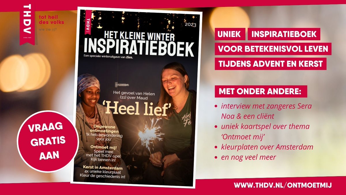 Vraag gratis aan het unieke inspiratieboek om in de advent en kersttijd stil te staan bij het thema ontmoetingen. Reserveer je exemplaar via thdv.nl/inspiratieboek…