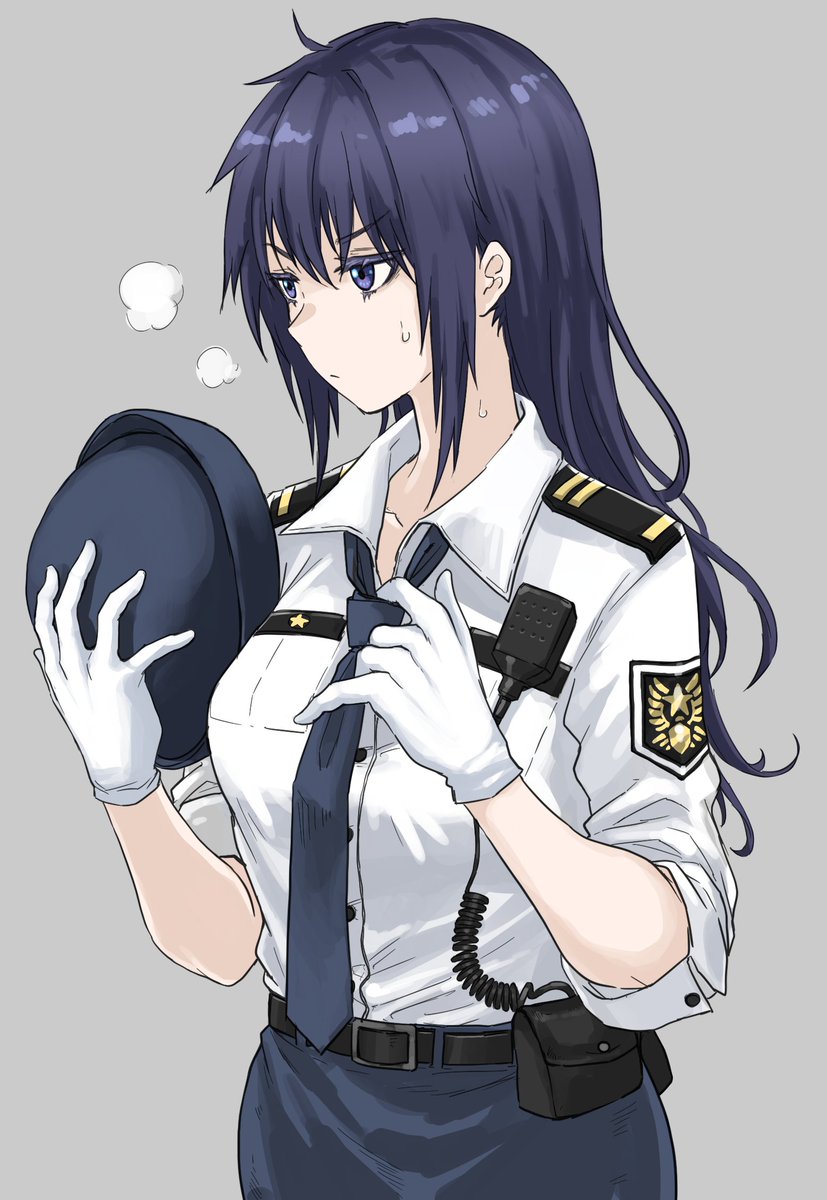 1girl uniform police uniform policewoman police gloves headwear removed  illustration images