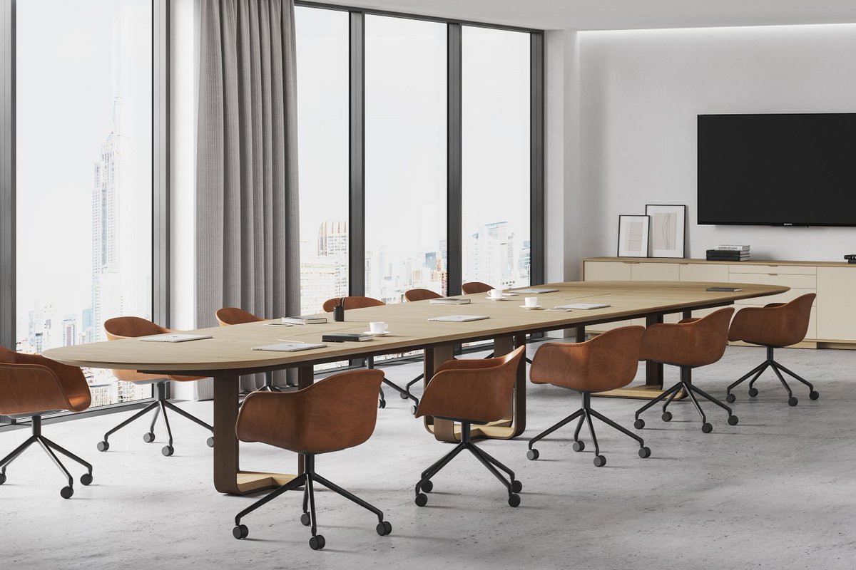 architonic's tweet image. designed by A. Jacob Marks, Piedmont meeting table for Skram blend different wood solids and hand-bookmatched longwood veneers, providing seamless connectivity options and discreet wire management

architonic.com/en/20217274

#architonic #table #tabledesign #meetingtable