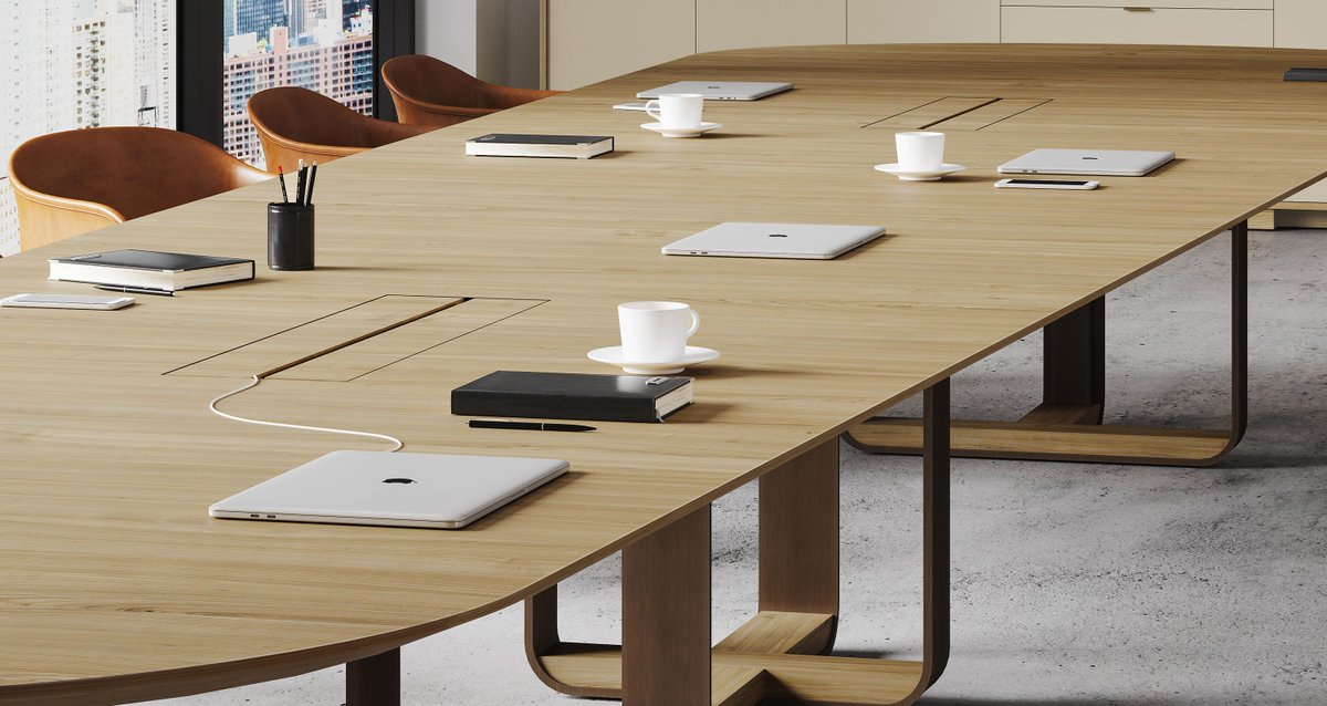 architonic's tweet image. designed by A. Jacob Marks, Piedmont meeting table for Skram blend different wood solids and hand-bookmatched longwood veneers, providing seamless connectivity options and discreet wire management

architonic.com/en/20217274

#architonic #table #tabledesign #meetingtable