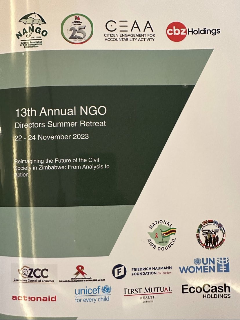 SAf_CNGO's tweet photo. [1/2] “At a time when legislation regulating CSOs in Zimbabwe has become more restrictive and with the proposed amendments to the Private Voluntary Organisations Act, NGO Directors in Zimbabwe are convening under the theme ‘Reimagining the Future of the Civil Society in Zimbabwe’ https://t.co/Z68UPria4a