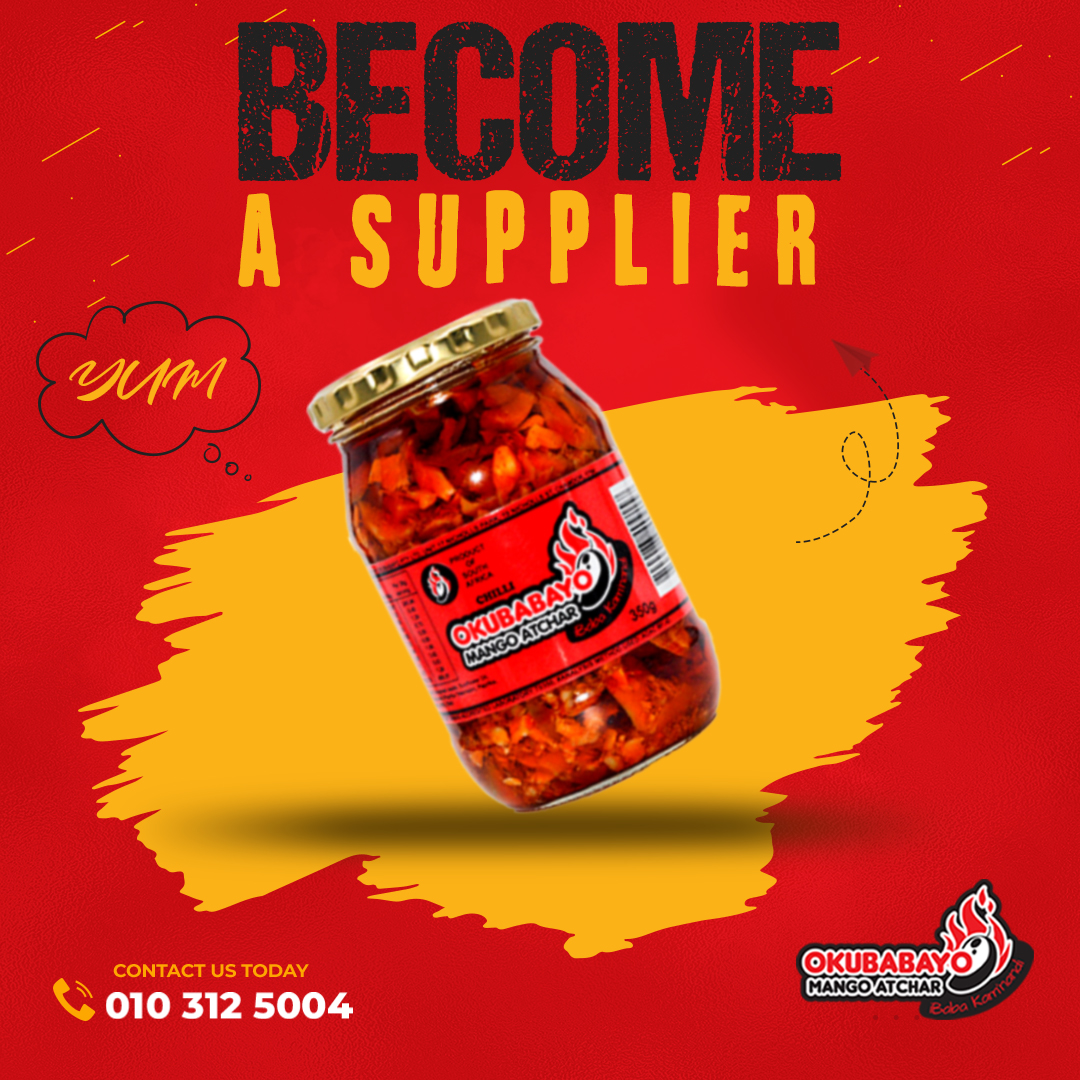 okubabayo's tweet photo. Become a supplier today!

☎️: +27 10 312 5004
📧: info@okubabayo.co.za
🌎: https://t.co/bbM4jzRsxg
📍: Unit 17 Nicholls Park, 19 Nicholls Street, Chamdor, South Africa, 1754
📷Proudly South African📷

#SouthAfrica #achar #chilli #spicyfood #originalflavour #Mango #braai https://t.co/VI7s0KuDVO