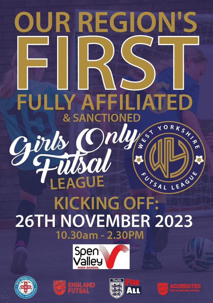 wyfutsalleague's tweet image. SCORING A FIRST FOR KIRKLEES!

Following last season’s Kirklees Shield competition endorsed by @EnglandFutsal, 
@wyfutsalleague &amp;amp; @WestRidingFA are proud to announce the historic introduction of our regions first fully sanctioned and FA affiliated league competition.