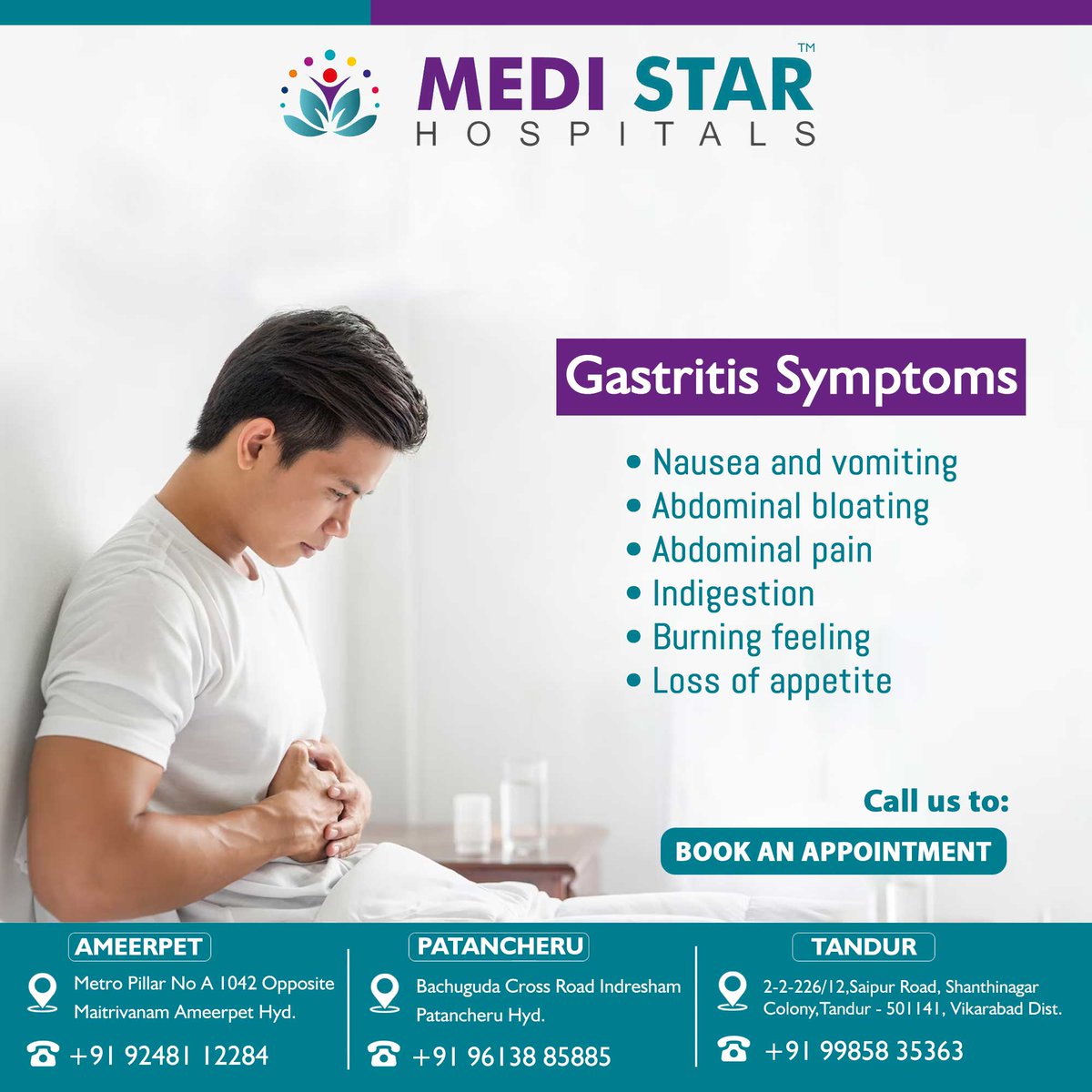 Gastritis symptoms are mentioned here.  Are you suffering from any of these,  call us!

#GastritisSymptoms #StomachPain #AcidReflux #Indigestion #Bloating #Nausea
#Gastrointestinal #AbdominalDiscomfort #DigestiveIssues #Heartburn #UpsetStomach #GutHealth #GastricProblems