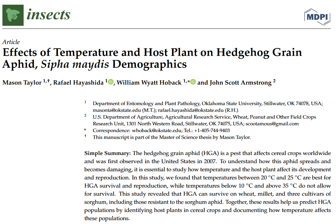 Insects_MDPI's tweet photo. #insects Paper Published
📚Effects of #temperature and host plan on hedgehog grain #aphid, Sipha maydis demographics
by Mason Taylor et al.
📷https://t.co/PKbWhsjv7u
#parasitoidwasp #insectdiversity #Hemiptera #Aphididae #pest https://t.co/QXgReO4iUA