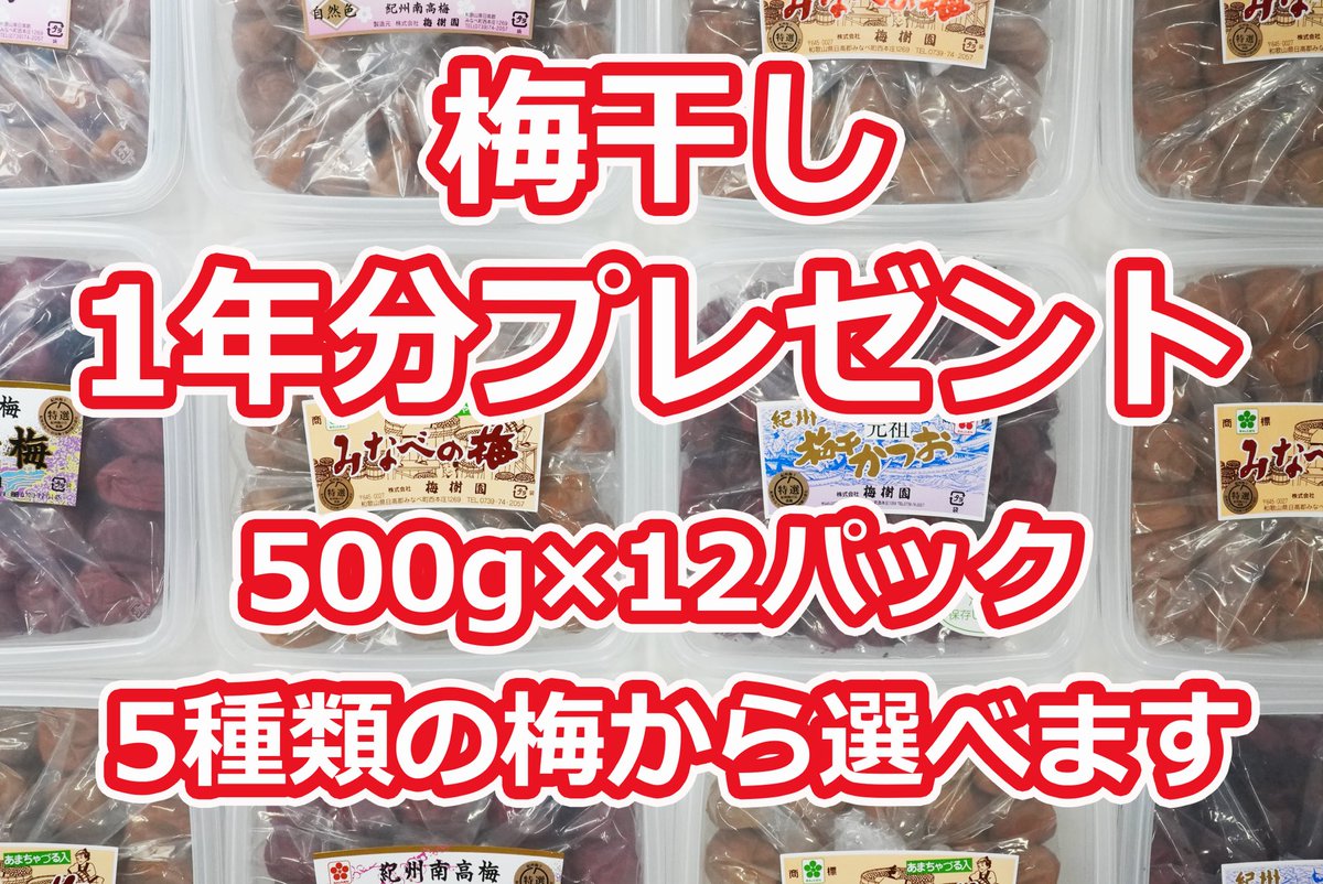 【キャンペーン第4弾！】最高級の梅干し1年分が当たるキャンペーンが始まりました！今回は合計6kgの梅干しがもらえるキャンペーンとなっておりますが、6kgは毎日1粒のペースで食べないと食べきれない量となっております！！最高級の梅干しを毎日食べられる。そんな夢のような生活を送りたい方のみご参
