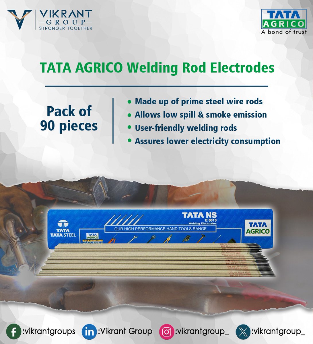 vikrantgroup_'s tweet photo. Tata Agrico is the leading welding electrodes supplier in India. We offer an exclusive range of welding electrodes fabricated using best quality materials.
#vikrantgroup #tatasteel #tata #steel #tataagrico #electrodes #welding #weldinglife #fabricators #bestquality https://t.co/qmbwzYeN3c