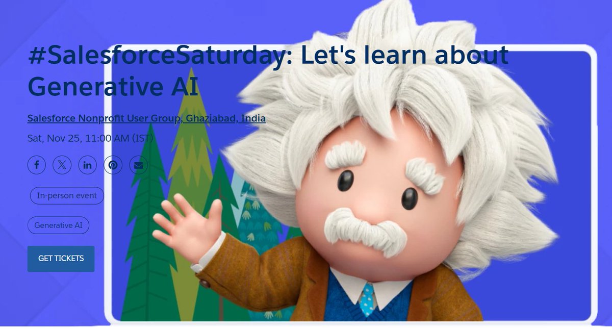 Friendly reminder: we have an awesome meeting coming up and we hope you'll join us! Please RSVP so we know to expect you. Get your tickets now #SalesforceSaturday: Let's learn about #GenerativeAI @SFNoidaNPGroup @SFNPGhaziabad #TrailblazerCommunity trailblazercommunitygroups.com/events/details…