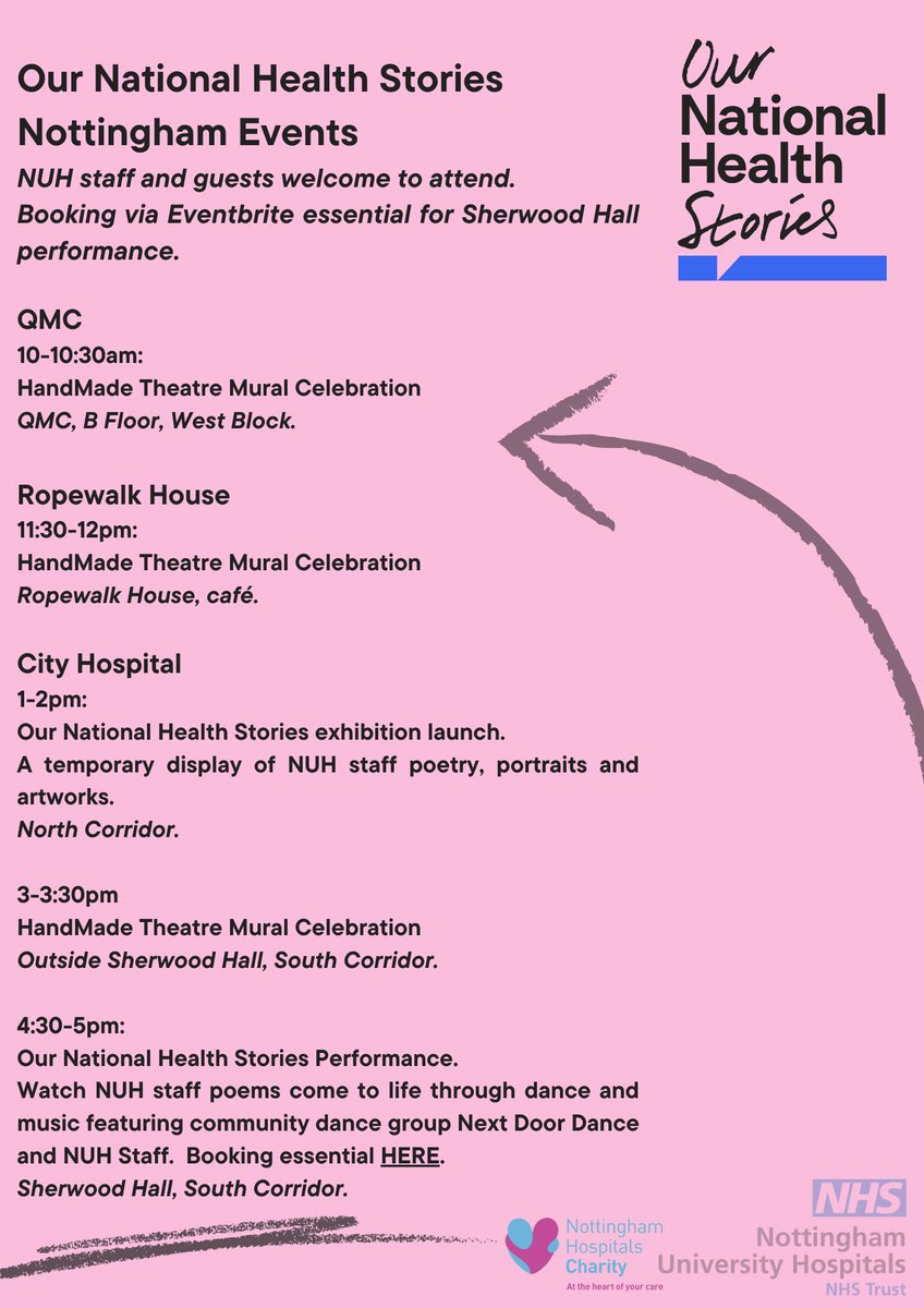Megan Dawes (@arts_nuh) on Twitter photo Today is the day for <a href="/ourNHstories/">OurNHstories</a> activity in <a href="/nottmhospitals/">Nottingham University Hospitals</a>. 6 months of staff story gathering and creativity being celebrated today, we hope to see you there!
<a href="/NUHCharity/">Nottingham Hospitals Charity</a> @TeamNUH <a href="/MattMiller2805/">Matt Miller</a> <a href="/tameks_g/">Tomekah George | Illustrator</a> <a href="/elainelimnewton/">Elaine Lim-Newton Design</a> @HandMadeTheatre <a href="/NextDoorDance/">Next Door Dance</a> Today is the day for <a href="/ourNHstories/">OurNHstories</a> activity in <a href="/nottmhospitals/">Nottingham University Hospitals</a>. 6 months of staff story gathering and creativity being celebrated today, we hope to see you there!
<a href="/NUHCharity/">Nottingham Hospitals Charity</a> @TeamNUH <a href="/MattMiller2805/">Matt Miller</a> <a href="/tameks_g/">Tomekah George | Illustrator</a> <a href="/elainelimnewton/">Elaine Lim-Newton Design</a> @HandMadeTheatre <a href="/NextDoorDance/">Next Door Dance</a>