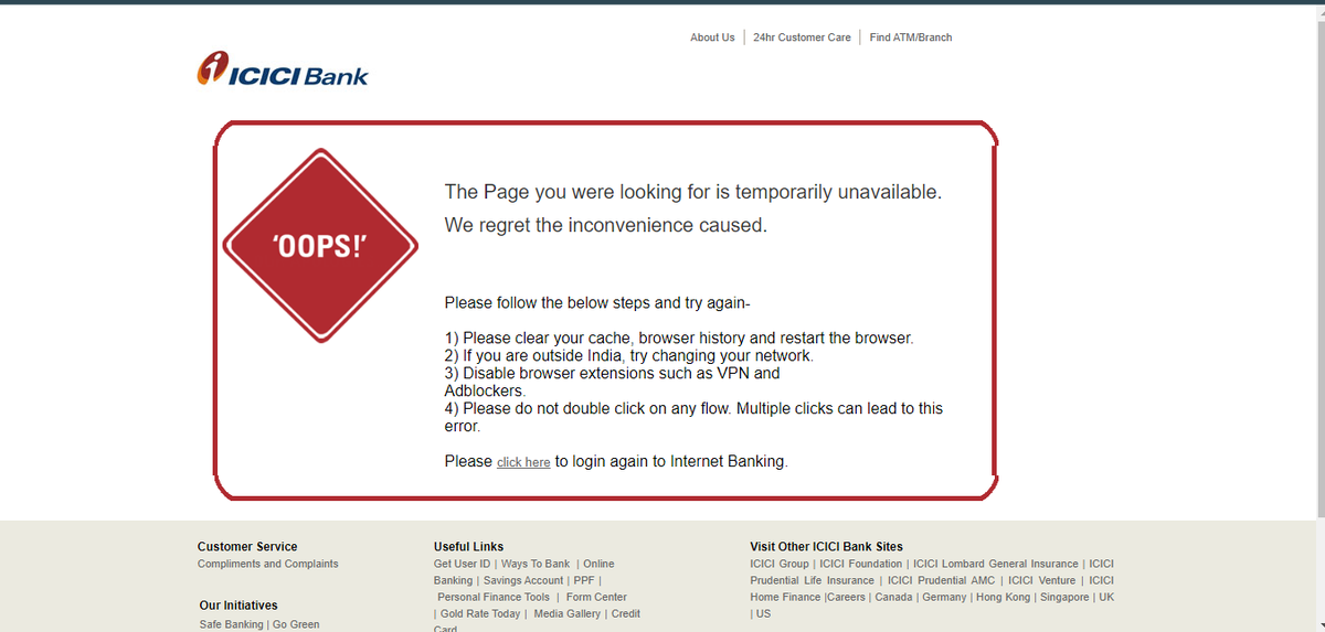 herodona's tweet photo. Really got frustrated much never had such experience on any banking. Even NetBank also had some issue not working 
worst customer support from ICICI bank @ICICIBank @ICICIBank_Care @RBI 
See this bug and issue on server netbank not working please improve atlease 0.1 exp https://t.co/wQ2BBHx5kD