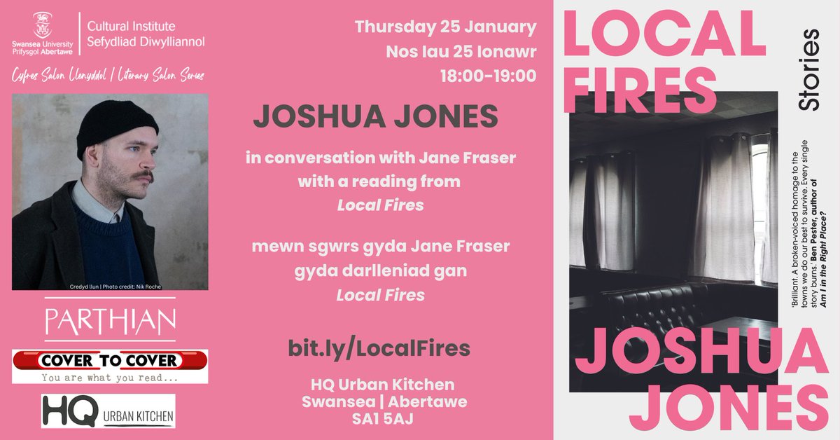🎉JUST ANNOUNCED FOR THE NEW YEAR🎉 📆 Thursday 25 January @ 18:00 📍 HQ Urban Kitchen, Swansea SA1 5AJ 🎟️bit.ly/LocalFires Joshua Jones (@nothumanhead) speaks to Jane Fraser (@jfraserwriter) about his multi-faceted debut story collection 'Local Fires' (@parthianbooks).