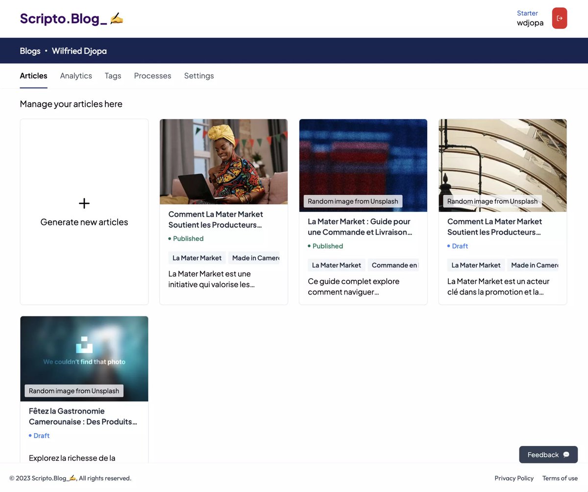 willy_djopa's tweet photo. Big news on https://t.co/LAhmpZ2zii, 🎉

You can now generate and edit articles easily. 🚀 Just give us a description or a website URL for content scraping.

Once ScriptoBlog gets it, you'll have unlimited articles at your fingertips! Just download those articles and enhance your website with fresh content. 😊📈

#AI
#ContentMagic
