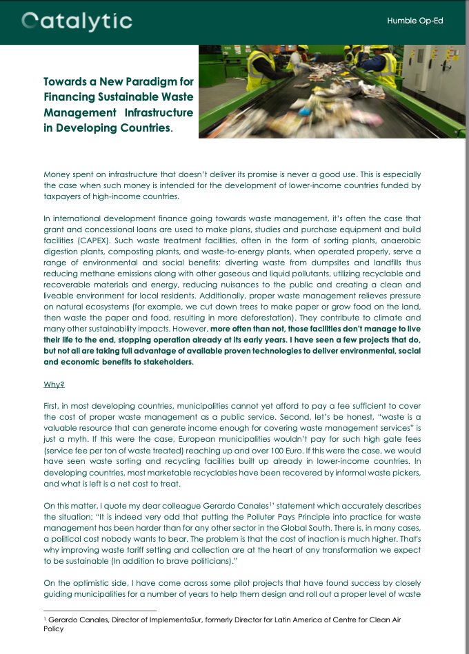 Jiao Tang, our COO, is a #climatefinance expert. In our first “Humble Op-Ed”, she proposes a new strategy to finance #wastemanagement infrastructure in developing countries. #catalyst 

…8-4b7a-a87d-583b701ab96f.usrfiles.com/ugd/a9fd79_82f…