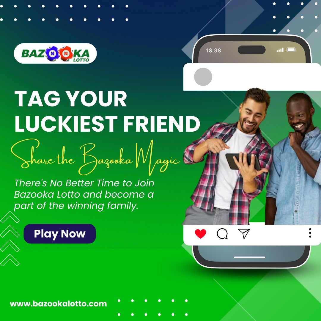 BazookaLotto_'s tweet photo. Become part of the winning family by playing a Bazooka Lotto game today.

Visit https://t.co/nsnQvXKNT0 using 22679121029 as referral code.

Happy Gaming!!
__________________________________________
#billionaire #hammer #cashcash #PlayandWinBig  #everyoneisawinner #lottery #awoof https://t.co/4O76tmsuNP