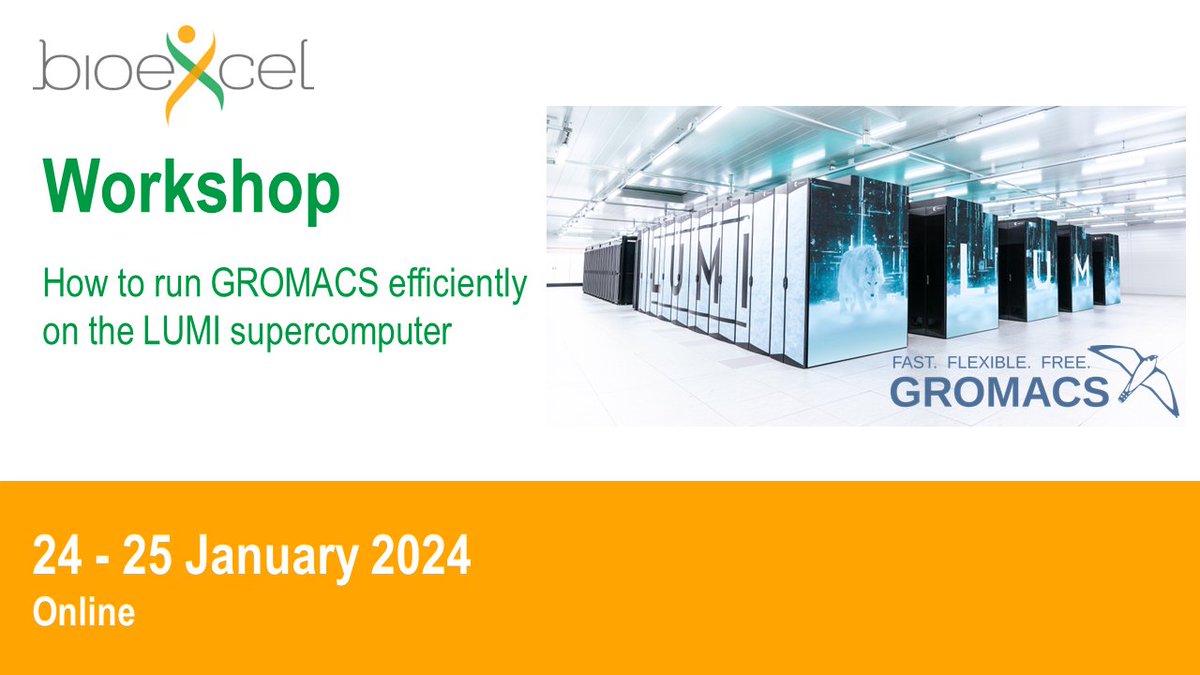 BioExcel CoE (@bioexcelcoe) on Twitter photo 📢Learn how to get the best performance out of #GROMACS on LUMI (ranked no.5 HPC globally) 🔝🌍
Registration is open for our online 2-day workshop on 24-25 January 2024 ➡️bit.ly/47u1toP
@GMX_tweet <a href="/LUMIhpc/">LUMI supercomputer</a>
#lumisupercomputer #eurohpc #hpc 📢Learn how to get the best performance out of #GROMACS on LUMI (ranked no.5 HPC globally) 🔝🌍
Registration is open for our online 2-day workshop on 24-25 January 2024 ➡️bit.ly/47u1toP
@GMX_tweet <a href="/LUMIhpc/">LUMI supercomputer</a>
#lumisupercomputer #eurohpc #hpc